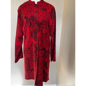 Chico's Design Red and Black floral duster. Size 2 (Size 12)